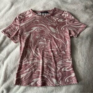 SHEIN Pink and White Swirl Short Sleeve Tee